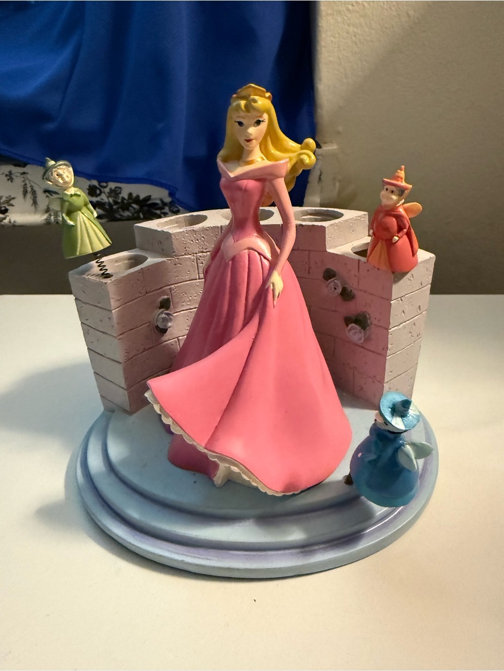 Disney Princess Aurora Figurine in Pink with Blue and Green Fairies